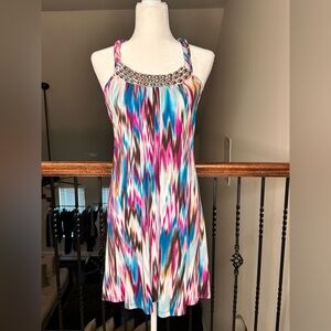 BCX Vibrant Pink, Blue & Black Abstract Halter Dress